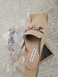 Steve Madden Shoes Women's 7 Tan suede Pointed Mules Loafers backless gold clog - Picture 1 of 13