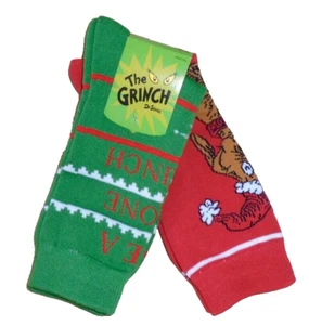 NEW MENS "DR SEUSS THE GRINCH CARTOON MOVIE CHARACTER 2 PR CHRISTMAS CREW SOCKS" - Picture 1 of 5