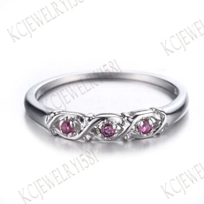 Three Stones Natural Rubies Women‘s Sterling Silver 925 Wedding Anniversary Band - Image 1 of 3
