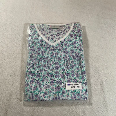 Chaleco Vintage Comfort Choice Para Mujer 3X Azul Floral Perla A Presión Cuello en V Grandmacore Foto 1 de 4