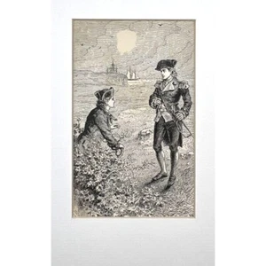 Original c1890 Engraving from "The Two Admirals" James Fenimore Cooper - Matted - Picture 1 of 3