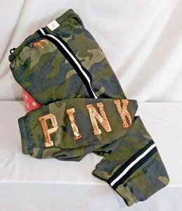 Victorias Secret Pink Sequins Bling CAMOUFLAGE Classic CAMO Sweatpants NWT S - Picture 1 of 9