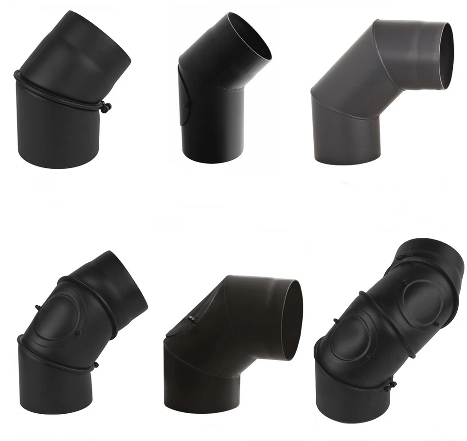 Ofenrohr Rauchrohr Kaminrohr Bogen Knie 45° 90 Grad Stahlblech 2mm schwarz 6 DN - Bild 1 von 1