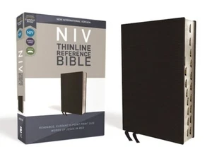 NIV, Thinline Reference Bible Black Bonded Leather, Indexed, personalized name - Picture 1 of 1