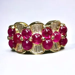 Estate 18K Yellow Gold Cabochon Ruby Baguette Diamond Cocktail Band Ring 5.44ctw - Picture 1 of 10