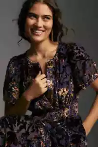 The Somerset Maxi Dress Velvet Edition Anthropologie Purple Floral Size 1X NEW - Picture 1 of 8