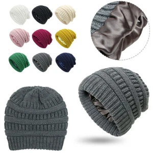 Mujer Invierno Gorro Sombrero Cálido Tejido Sombrero Grueso Seda Satén Forrado Gorra Exterior Regalo - Imagen 1 de 23