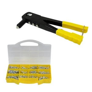 Hand Rivet Gun 250mm Heavy Duty 4 Head Nozzle Assorted Riveter 650pc Rivets - Picture 1 of 8
