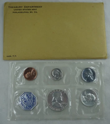 1963 US Mint Proof Set 5 Coins 90% Silver Original Envelope & Cello Flat Pack - Image 1 of 4