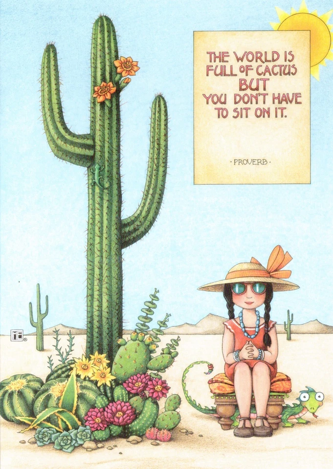PAPERWORKS Mary Engelbreit-WORLD FULL OF CACTUS-Blank Greeting Card w/Envelope-NEW!