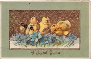 VINTAGE TUCK ELECTRA EASTER POTCARD CHICKS AMONG FLOWERS GEL 1912 013024 T - Picture 1 of 2