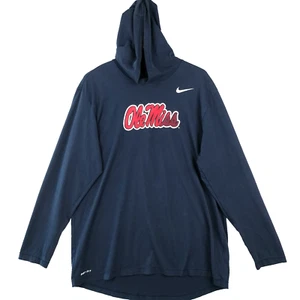 Nike Ole Miss Rebel Football Hoodie Men XL Navy Blue Lightweight  Spellout Shirt - Picture 1 of 14