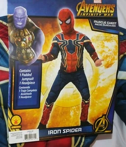 Avengers Infinity War iron Spiderman Muscle Costume Child 10-12 Large New Mask - Picture 1 of 2