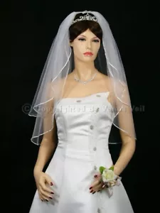 2T White Wedding Bridal Elbow 1/8" Ribbon Edge Veil - Picture 1 of 5