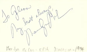 Marilyn McCoo Musician Fifth Dimension Music Autographed Signed Index Card - Picture 1 of 1