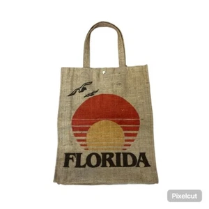 Vtg RARE ORIGINAL 80's Florida Hemp Tote Bag Plastic Lined Made in Hong Kong - Picture 1 of 1