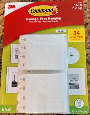Command Picture Hanging Strips - White 34 Large Pairs - Image 1 of 2