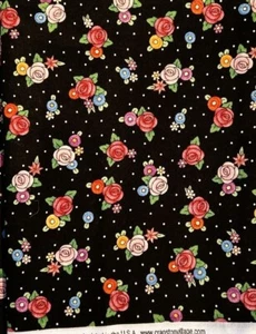 VTG Mary Engelbreit Signature Cabbage Roses Doughnut Flowers on Black BTFE - Picture 1 of 5