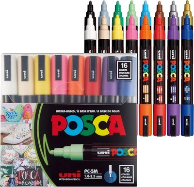 POSCA UNI 5M Water-Based Paint Markers ~ Med Tip (1.8-2.5mm) 16 Asst. Colors NEW - Image 1 of 4