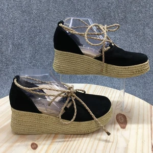 Sbicca Espadrille Womens 8.5M Black Round Toe Laced Up Wedge Heel Casual Suede - Picture 1 of 17