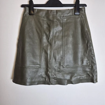 H&M XS Khaki Faux Leather Mini Skirt Lined - Image 1 of 4