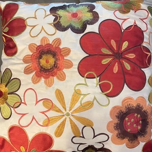 Pier 1 Imports Floral Embroidered Decorative Accent Throw Pillow 14" Square - Picture 1 of 7