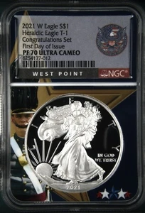 2021 W EAGLE $1 HERALDIC EAGLE T-1 CONGRATULATIONS SET NGC PF70 FDI - Picture 1 of 2