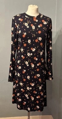M&S Collection Blue Floral Shift Dress Long Sleeves Size 10 - Image 1 of 4