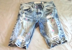 Evolution In Design Blue Denim Shorts Girl's 14 Distressed Paint Splattered - Picture 1 of 3