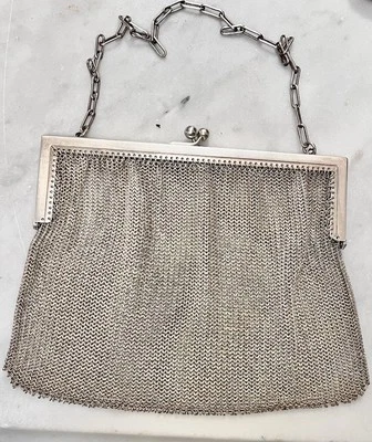 Vintage Alemão Prata Malha Corrente Correio Clutch/Bolsa Flapper Era Gatsby Kisslock - Imagem 1 de 2