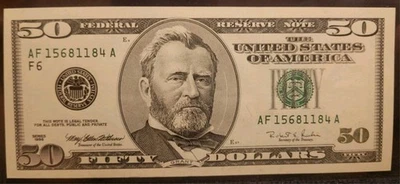 1996 $50 Dollar Bill Portrait Printing Error - ONLY ONE KNOWN - UNCIRCULATED!! - Image 1 of 3