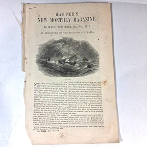 Antique 1864 Australia Coast Ship Sailing Natives Harpers New Monthly Magazine - Picture 1 of 7