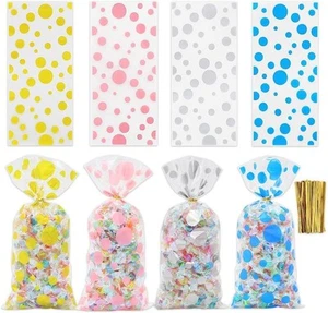 Christmas Dot Cellophane Bags, 100pcs Clear Treat Favor Plastic bags - Picture 1 of 6
