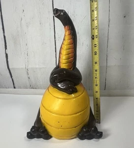RARE 1980s VINTAGE DINOSAUR "UNIVERSAL STATUARY" BROWN VINYL COIN BANK 16" TALL - Picture 1 of 11