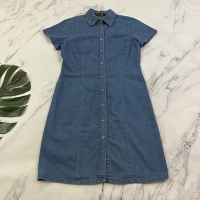Vestido vaquero Charter Club vintage para mujer Y2k talla 4 azul con botones delanteros camisa Foto 1 de 4