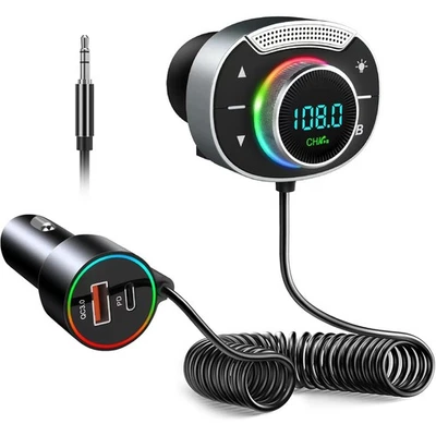 Bluetooth 5.3 FM Transmitter Auto Radio Adapter USB + Typ-C Ladegerät KFZ Handy - Bild 1 von 4