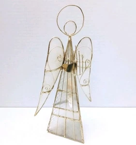 Capiz Shell Angel Luminary Gold Wired Tea Light Candle Holder Luminaria Harp - Picture 1 of 7