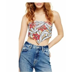 Topshop Women's Tropical Floral Scarf Top Size US 6 - Picture 1 of 5