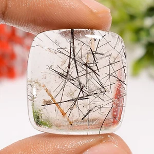 27 Ct. Natural Radiant Black Rutile Quartz Cabochon Gemstone Pendant 23X22X5 mm - Picture 1 of 4