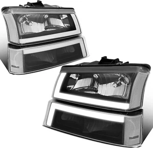 Headlight Assembly Compatible with 2003-2006 Chevy Black/Clear/Clear Led DRL - Picture 1 of 6
