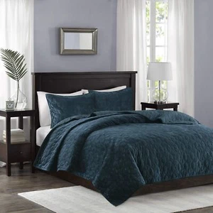 Madison Park Harper Quilt Set Velvet Casual Geometric Stitching Design All Se... - Picture 1 of 12