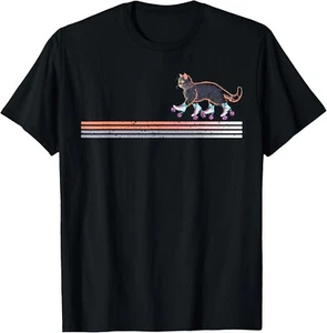 Retro Roller Skating Cats Derby Skater Gift Unisex T-Shirt - Picture 1 of 4
