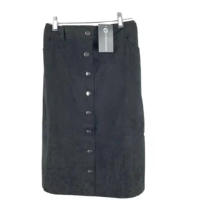 Curations Womens Faux Suede Button Front Skirt Black Pockets Stretch S New - Picture 1 of 8