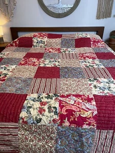 Vintage Handmade King Patchwork cotton Quilt 107” x 98” floral Paisley Boho chic - Picture 1 of 12