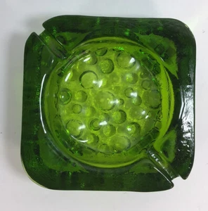 Vintage Green Glass Square Hobnail Bottom Ashtray 5.5” X 5.5” - Picture 1 of 6