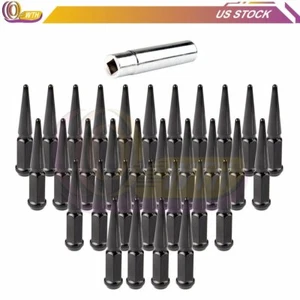32 Black Spike Lug Nuts + 1 Key M14x1.5 Fits Lincoln Navigator Ford Expedition - Picture 1 of 9
