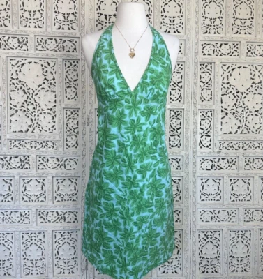 Vestido Halter Floral Verde Y Azul American Eagle Outfitters Talla 10 Foto 1 de 4