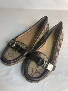 Coach Flores Loafers Brown Leather Jacquard Signature C Slip-On Flats 7B - Picture 1 of 7