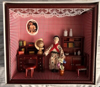 MINI CAJA DE SOMBRA 3D COMEDOR CASA DE MUÑECAS DE COLECCIÓN ROJA/BLANCA, ESCENA DE ESTUDIO CON IOB infantil Foto 1 de 4