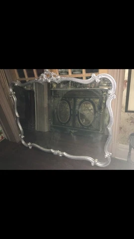 Antique Wood Mirror Carved Scroll Design Vtg Nickel 4 ft X 5 ft Cover